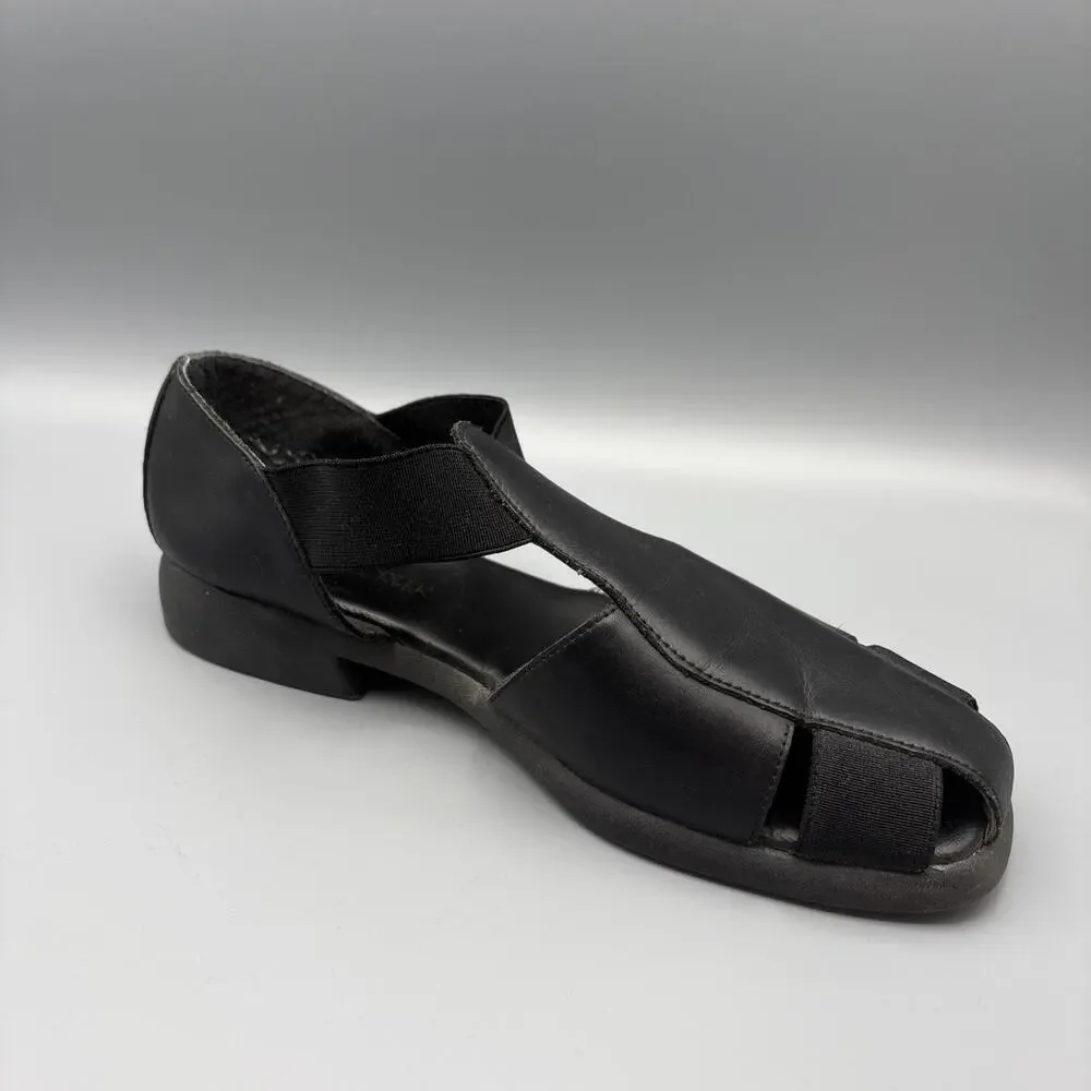 Cabin Creek Sandal Size 9.5 Black Leather Comfort Elastic Fisherman Shoe 90s Mom